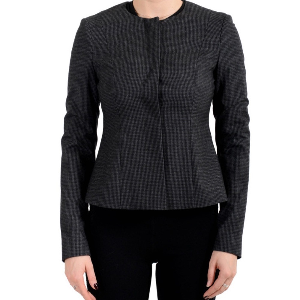 Hugo Boss Javilla 100% Wool 5 Button Blazer Size 8 Gray and Black Check